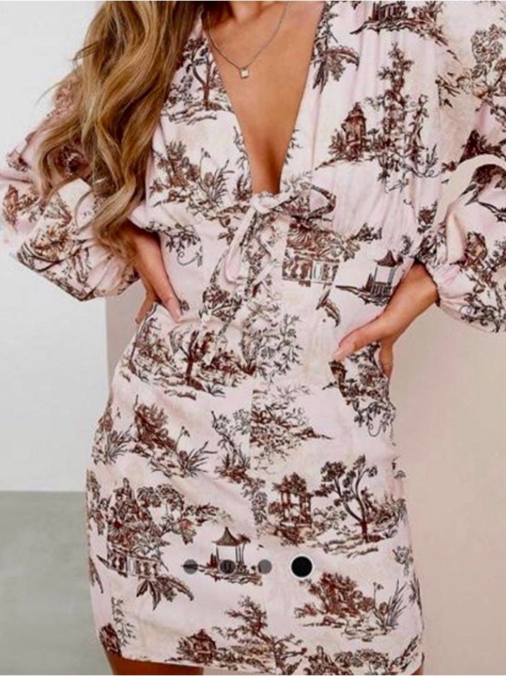 ASOS Pink and Brown Toile Long Sleeve Mini Dress